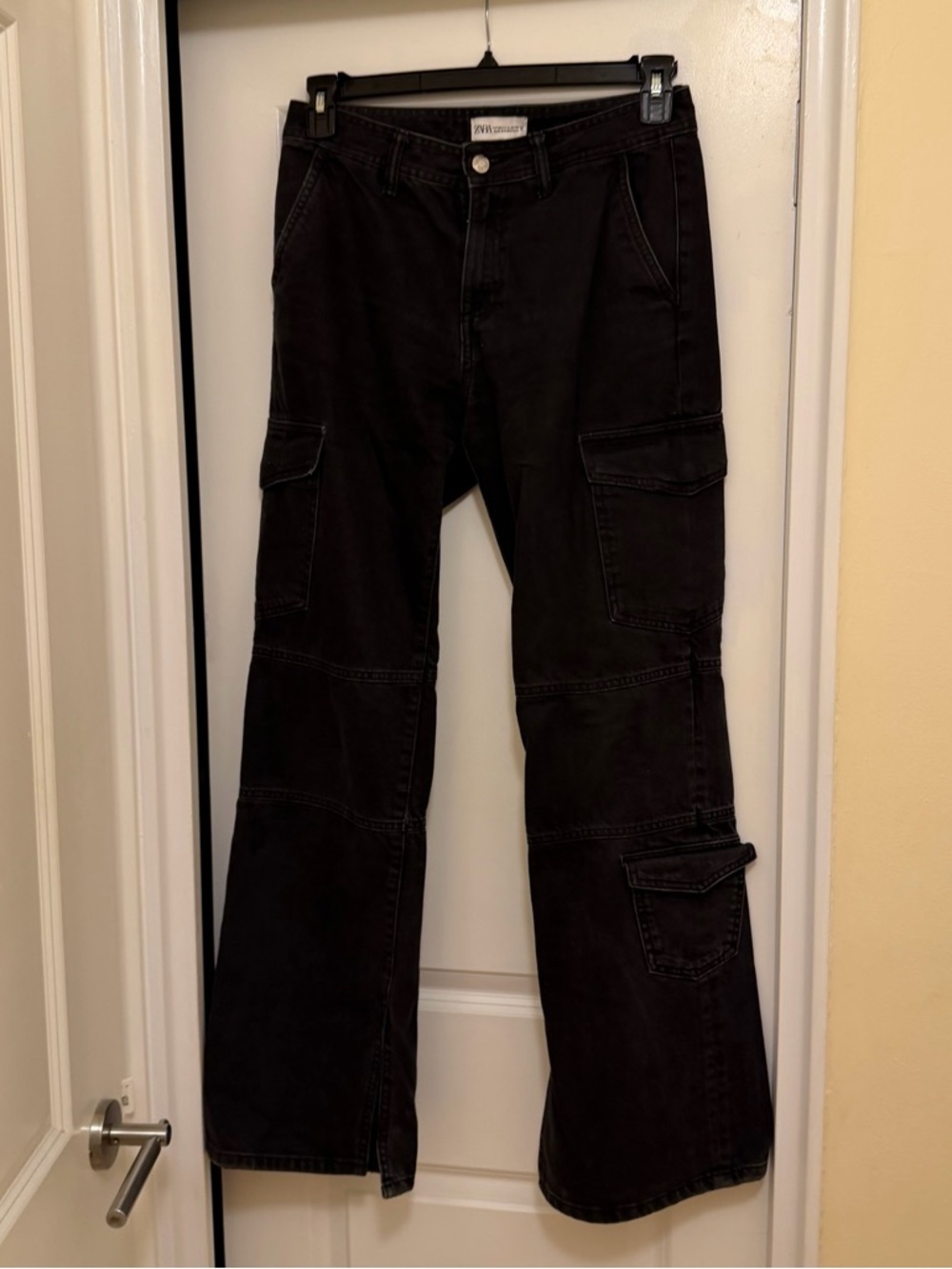 Zara cargo jeans with hem slits in washed black